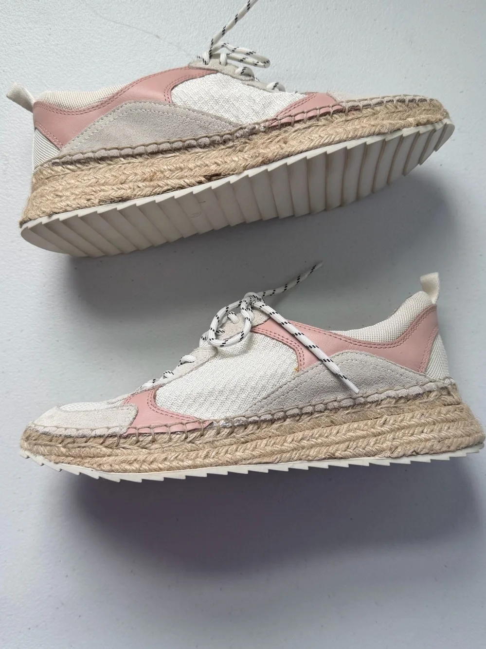 Marc Fisher Janette 3 Espadrille Sneaker  Leather Blend  White Pink Size 7.5